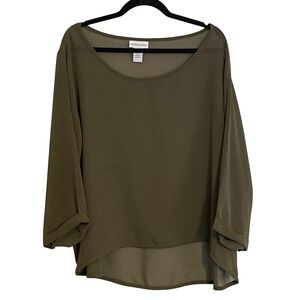 Soft Surroundings Olive Green Sheer Overlay Top Women's Size L